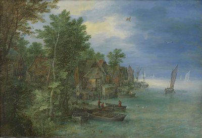 Ansicht eines Dorfes an einem Fluss von Jan the Elder Brueghel